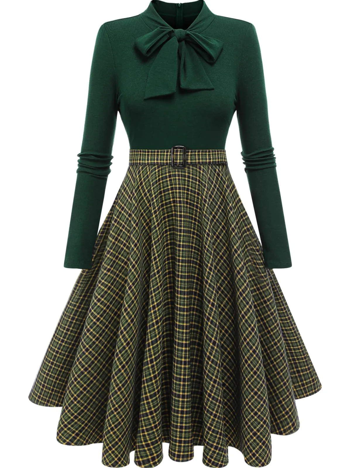 Hot Retro Stage Dark Green 1950s Plaid Knitting Dress