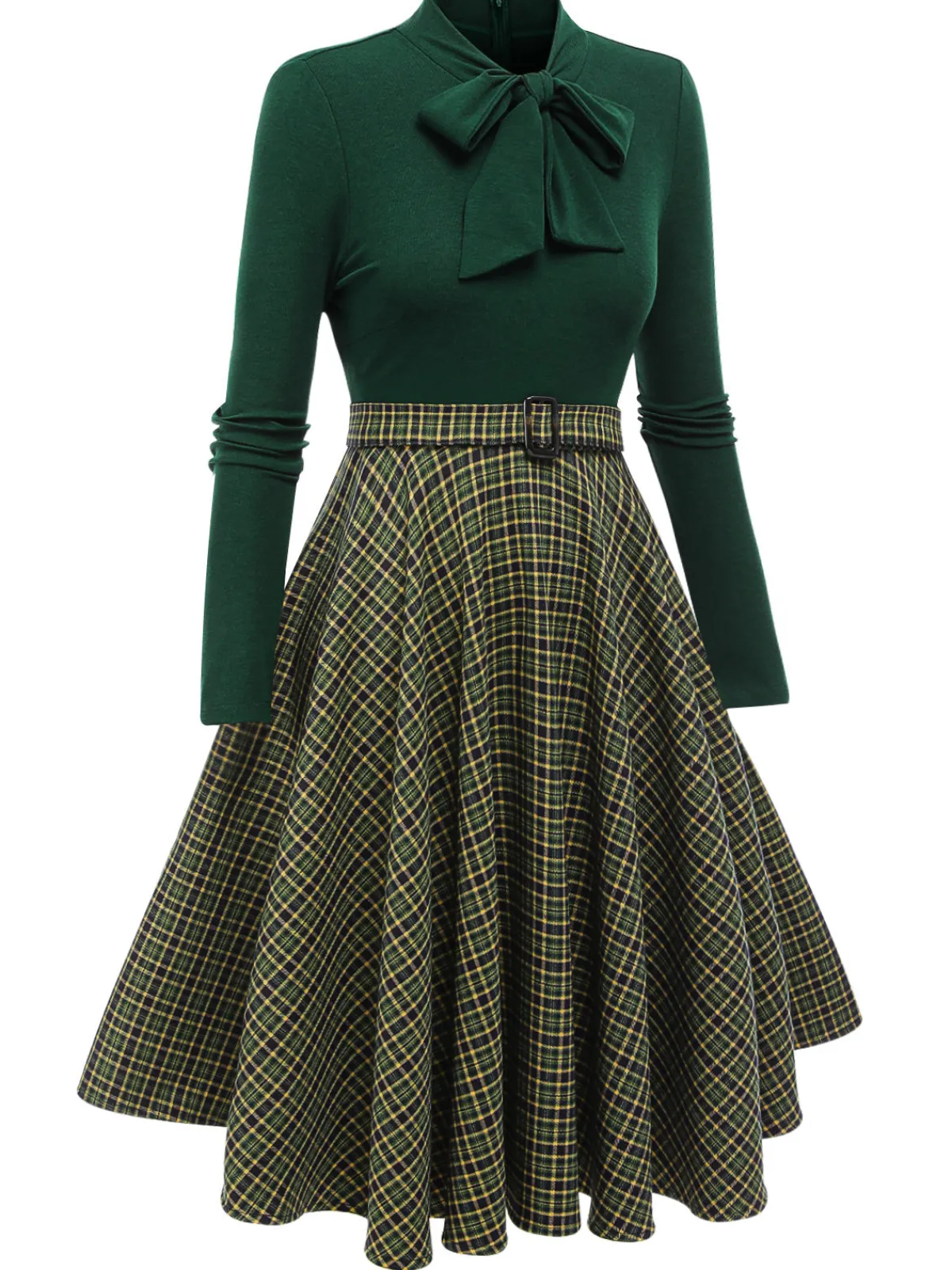 Hot Retro Stage Dark Green 1950s Plaid Knitting Dress