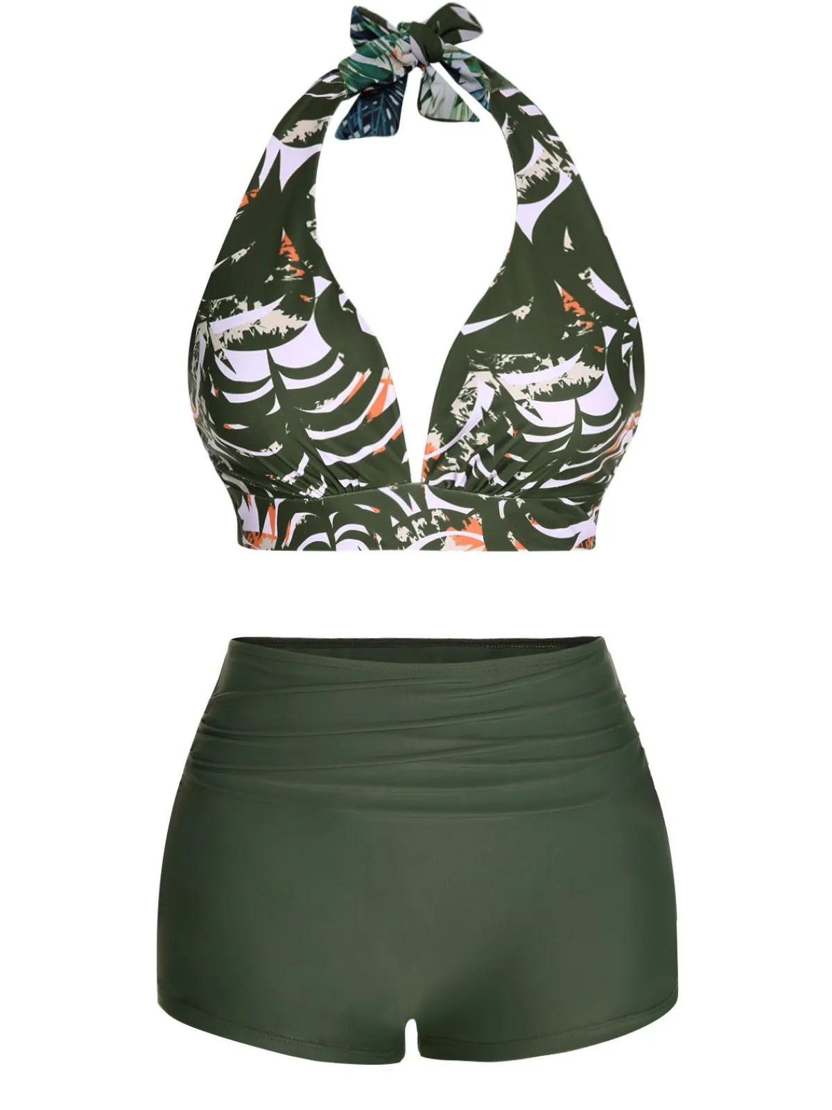 Fashion Retro Stage 1930s Reversible Halter Swimsuit Dark Green