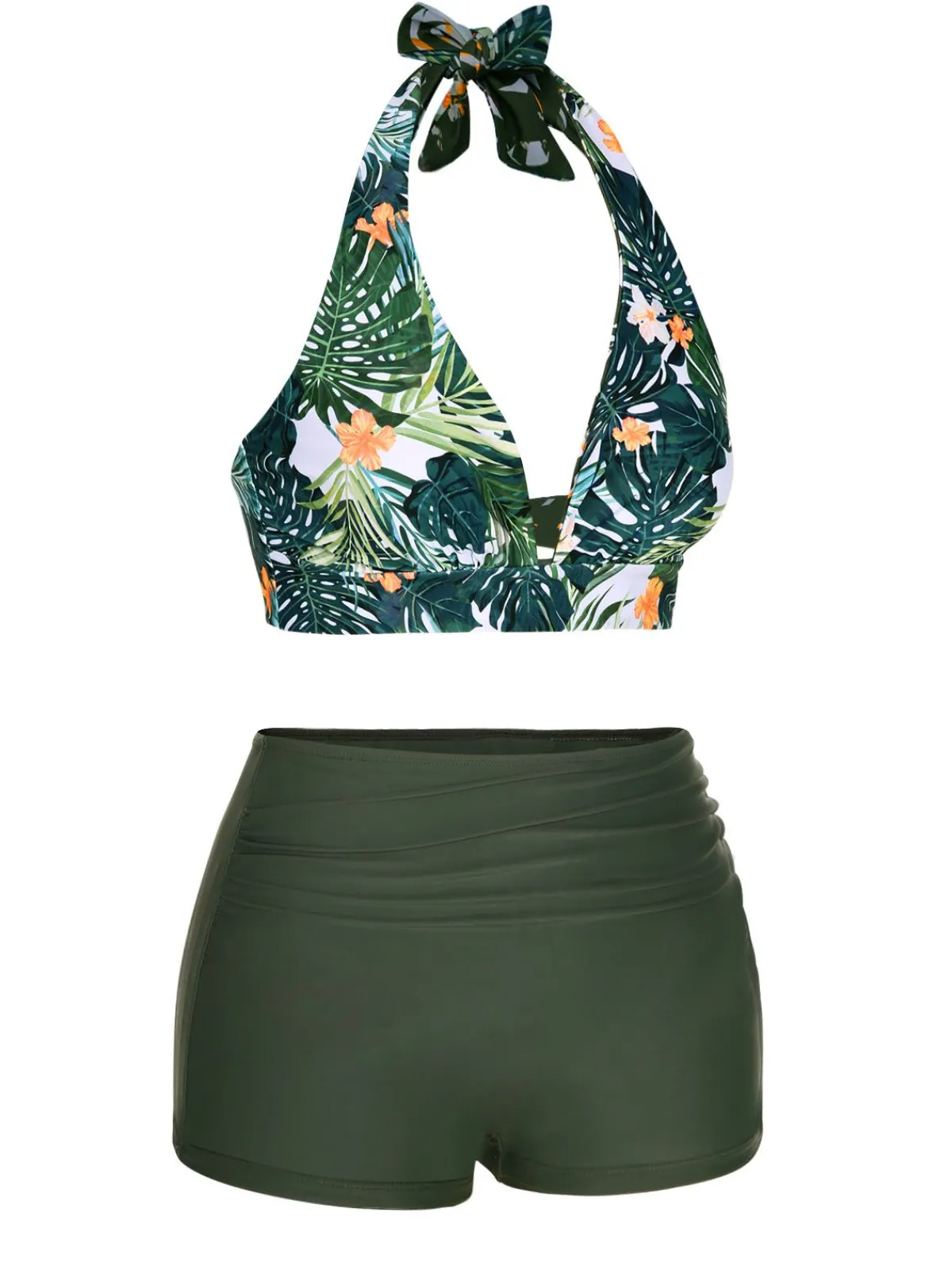 Fashion Retro Stage 1930s Reversible Halter Swimsuit Dark Green