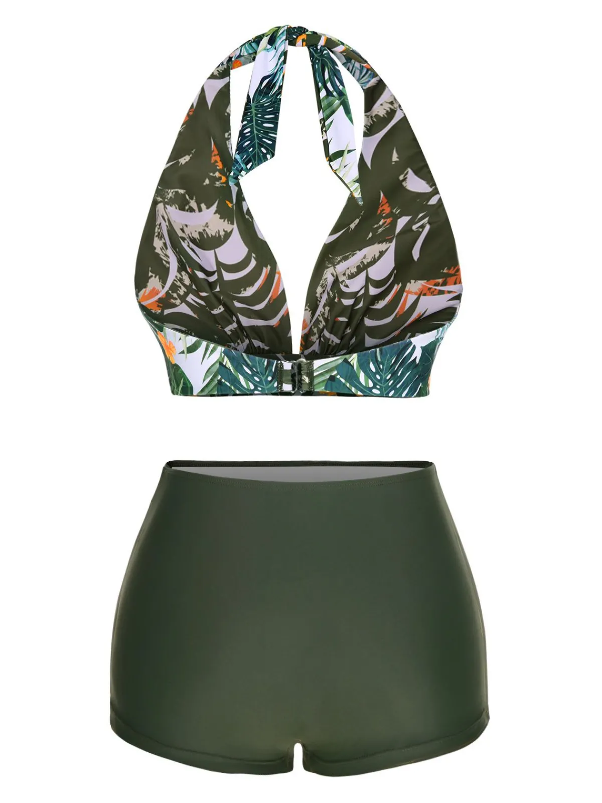 Fashion Retro Stage 1930s Reversible Halter Swimsuit Dark Green