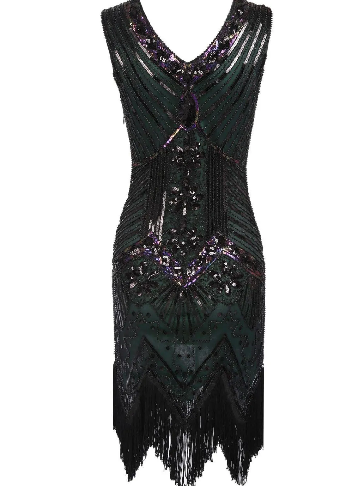 Best Retro Stage 1920s Sequined Flapper Dress dark green