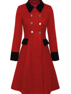 Online Retro Stage Dark Green 1940s Solid Button Coat