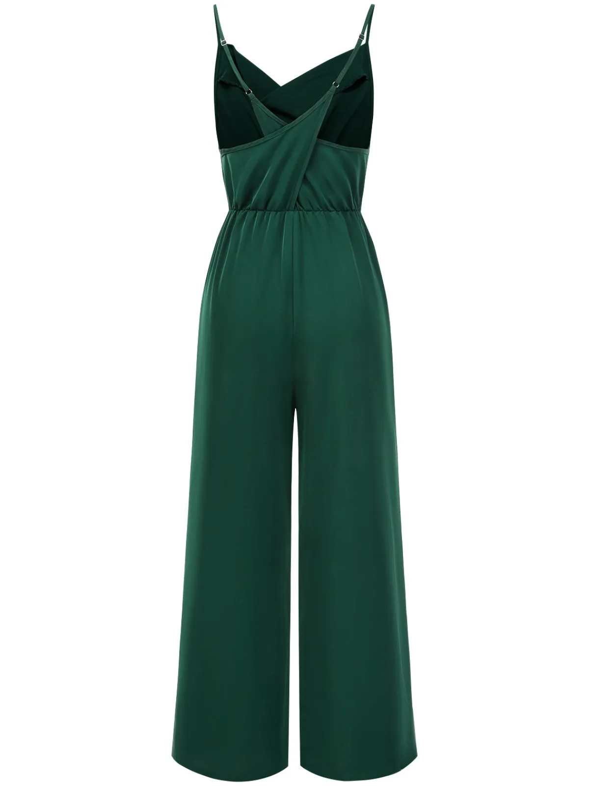 Clearance Retro Stage 1930s Solid Spaghetti Straps Cowl Neck Jumpsuit Dark Green
