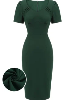 New Retro Stage 1940s Solid Wrap Dress Dark Green
