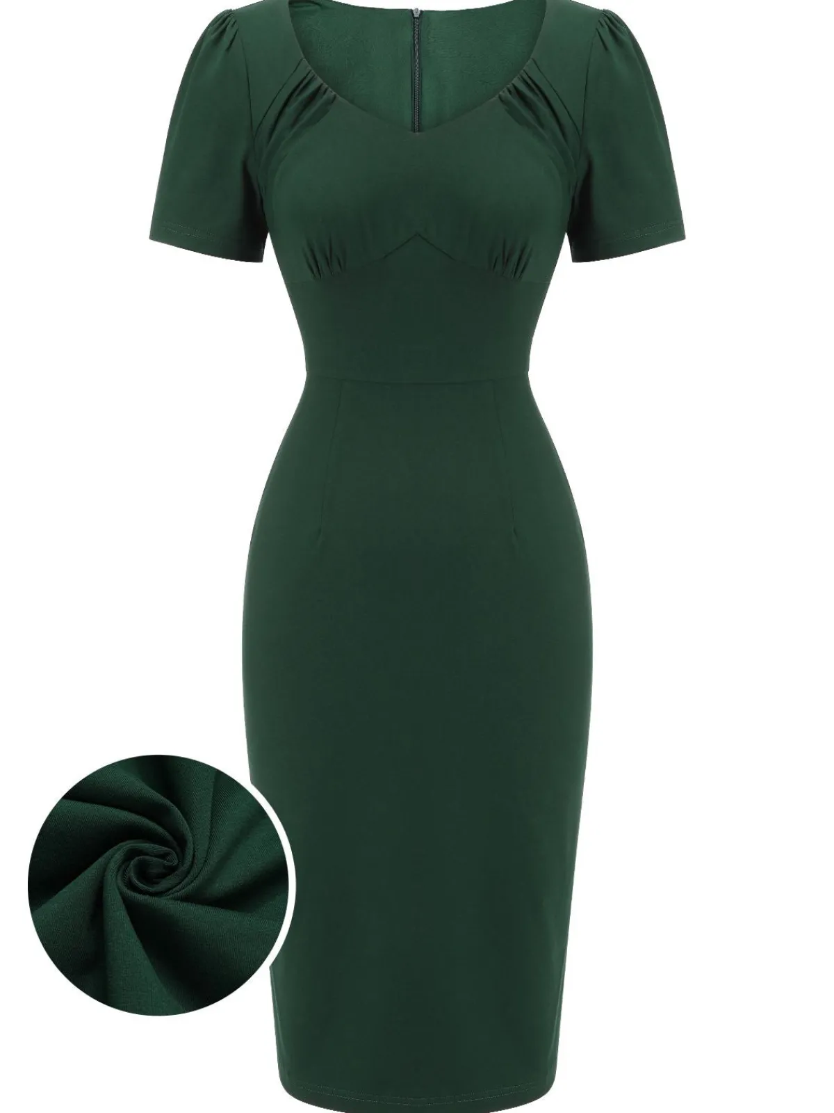 New Retro Stage 1940s Solid Wrap Dress Dark Green
