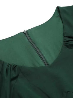 New Retro Stage 1940s Solid Wrap Dress Dark Green