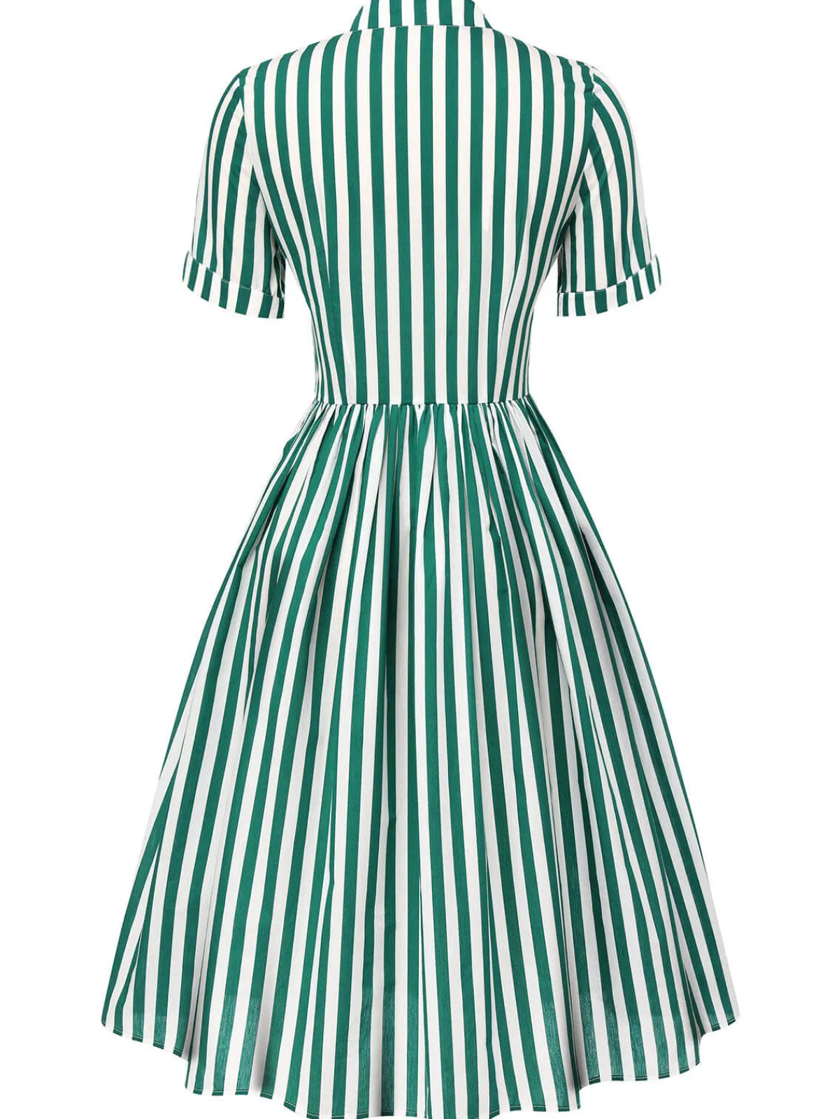 Discount Retro Stage 1950s Tie Neck Striped Dress Dark Green