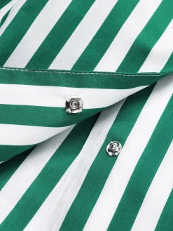 Discount Retro Stage 1950s Tie Neck Striped Dress Dark Green