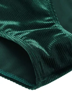 Best Retro Stage Dark Green 1970s Velvet Deep V-Neck Swimsuit