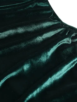 Sale Retro Stage 1930s Velvet Solid V-Neck Dress Dark Green