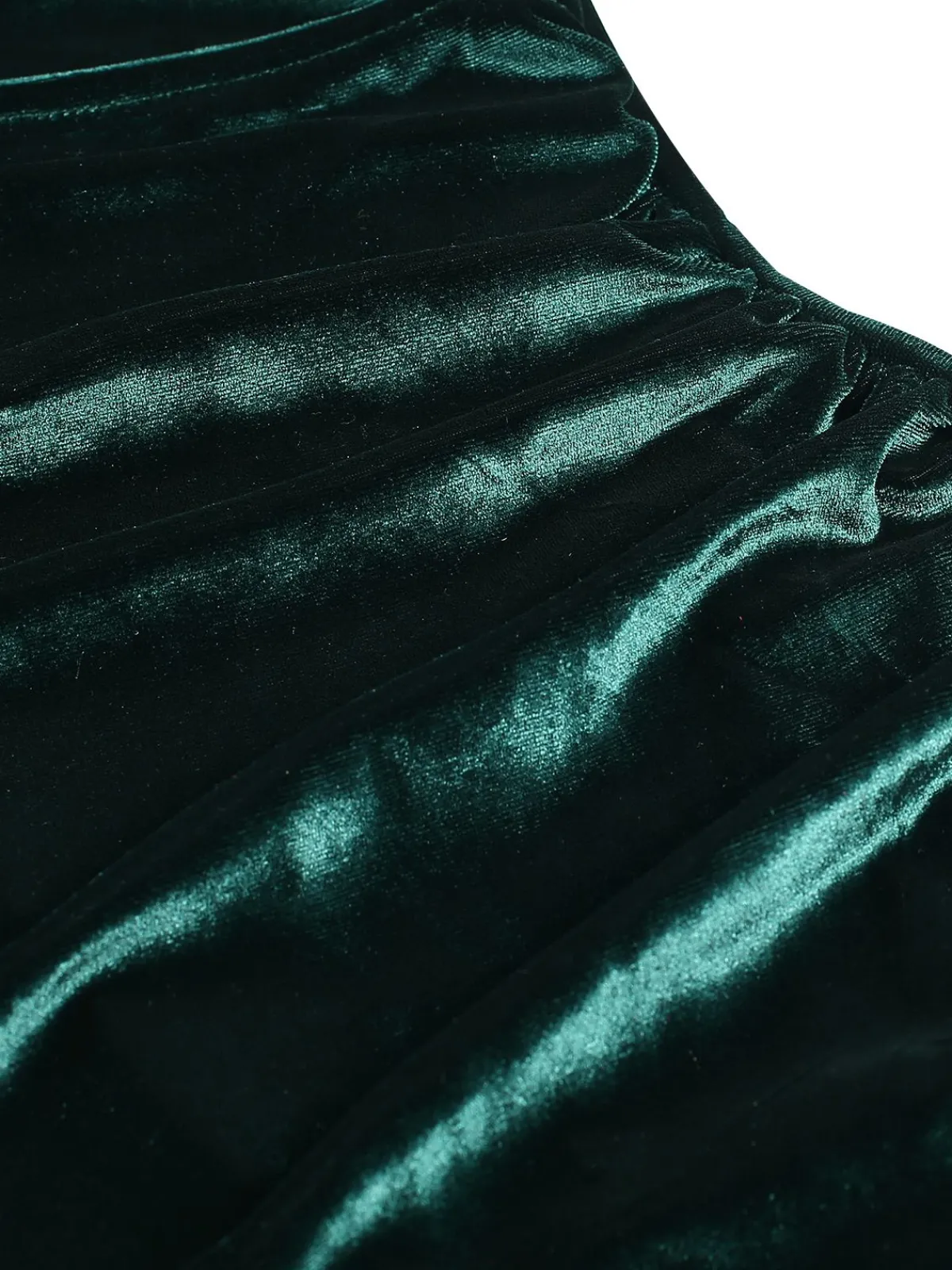 Sale Retro Stage 1930s Velvet Solid V-Neck Dress Dark Green