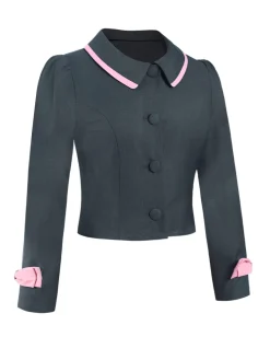 Hot Retro Stage Dark Grey 1950s Lapel Bow Short Coat Dark Gray