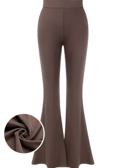 Hot Retro Stage Dark 1950s Solid Flared Pants Khaki