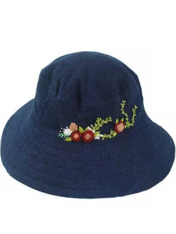 New Retro Stage Deep Blue Indigo Dyed Handmade Embroidered Floral Hat