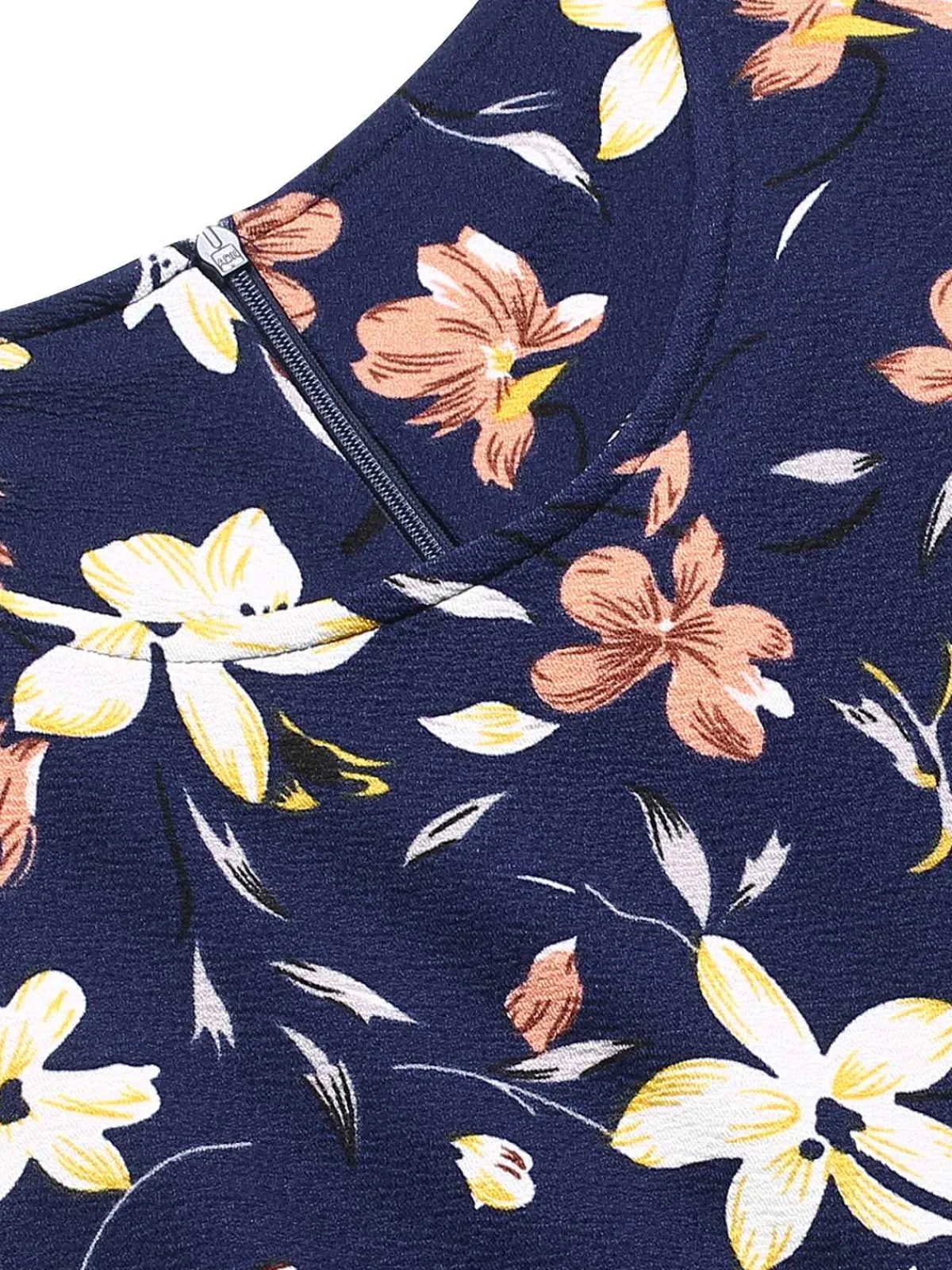 Sale Retro Stage 1940s Floral Sleeveless Dress Deep Blue