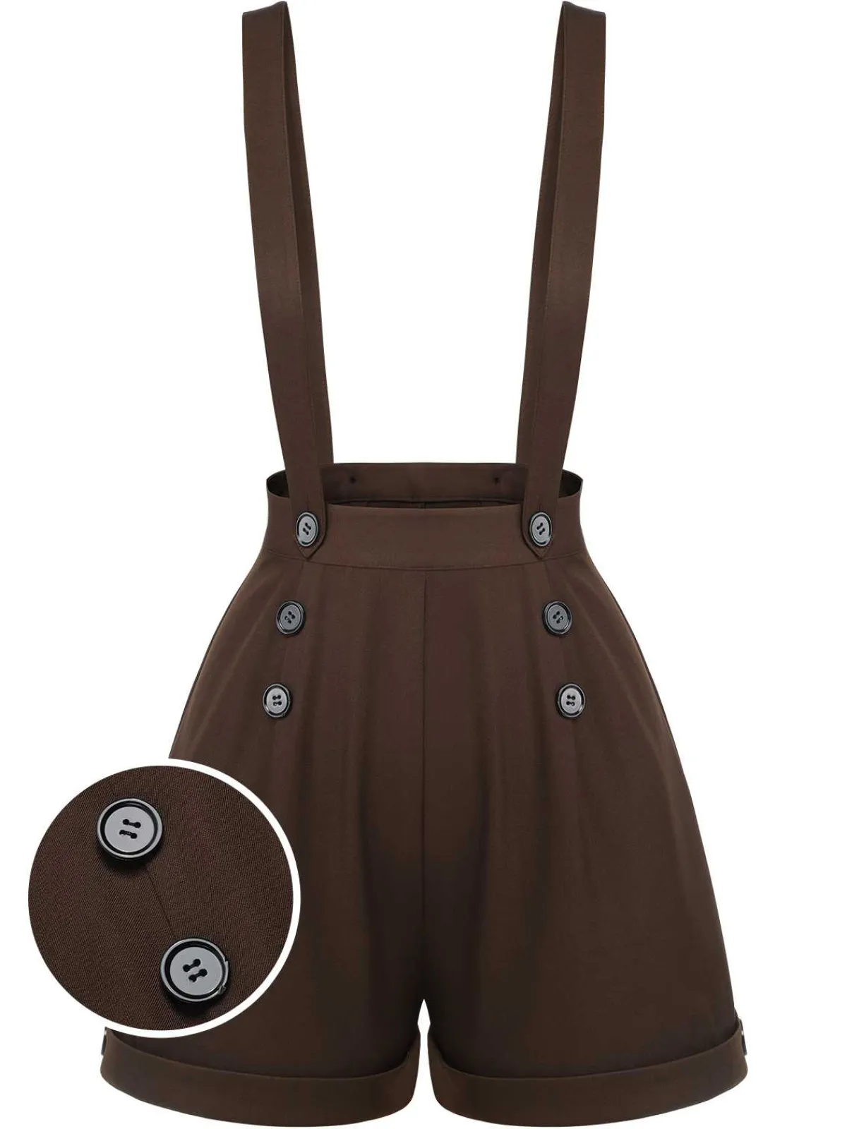 Hot Retro Stage 1940s Buttons Overalls Shorts Deep Brown
