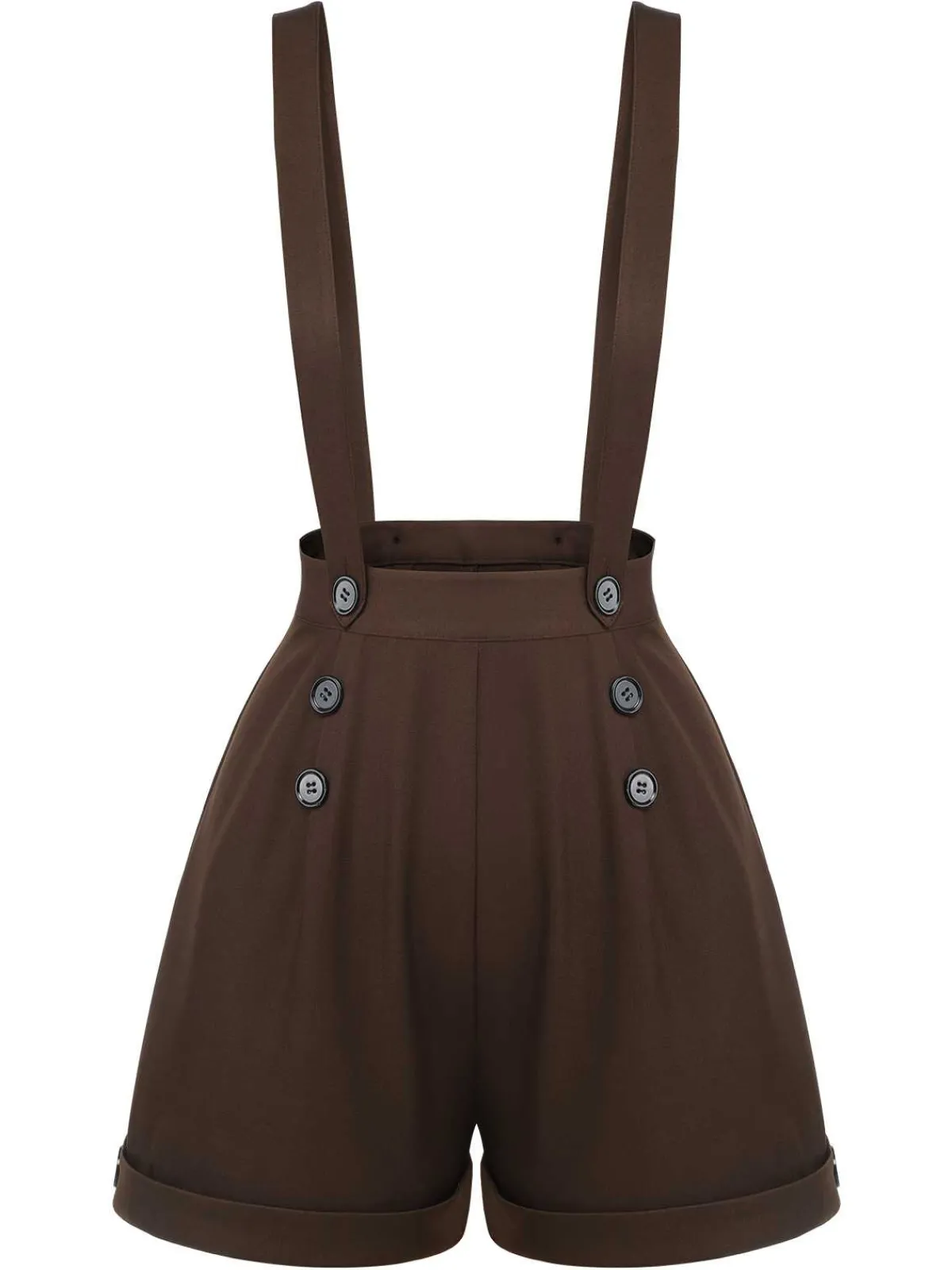 Hot Retro Stage 1940s Buttons Overalls Shorts Deep Brown