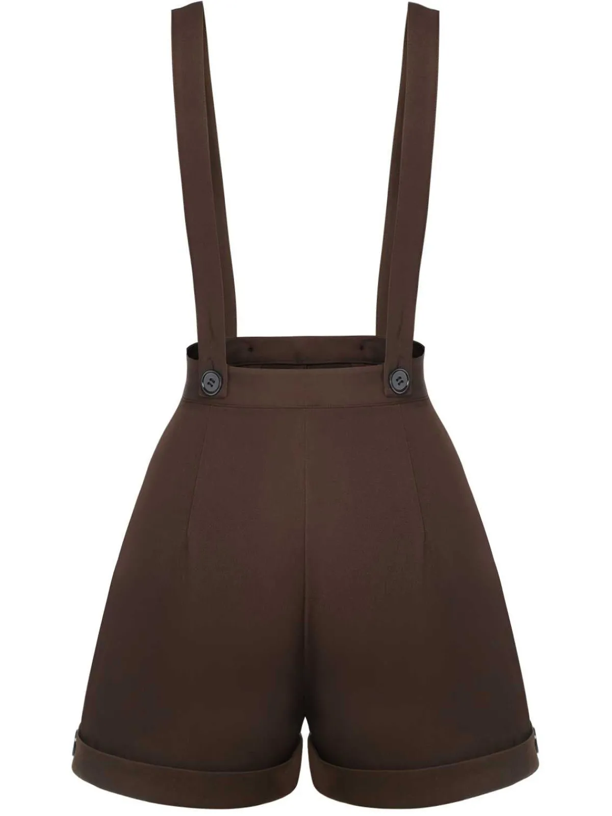Hot Retro Stage 1940s Buttons Overalls Shorts Deep Brown