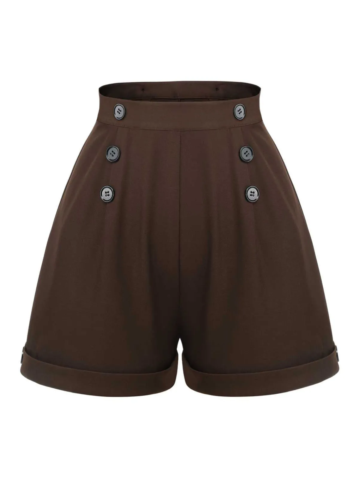 Hot Retro Stage 1940s Buttons Overalls Shorts Deep Brown