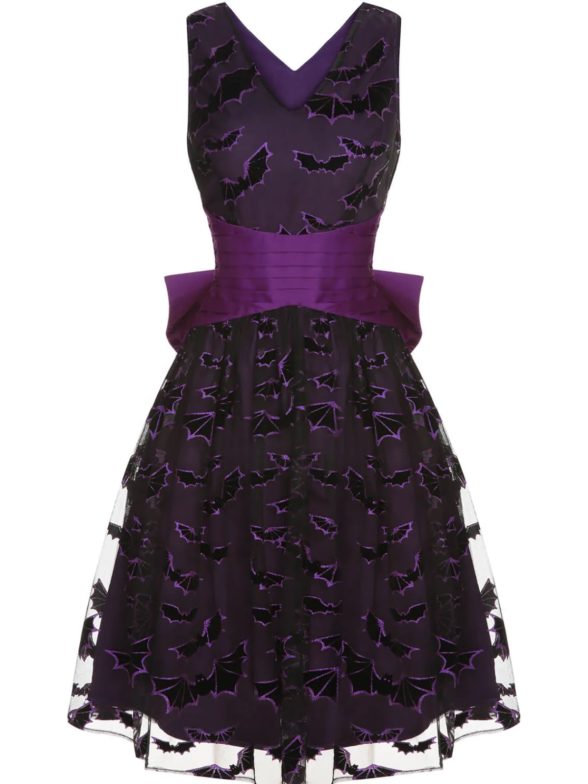 Hot Retro Stage 1950s Halloween Bat Bow Dress Deep Purple
