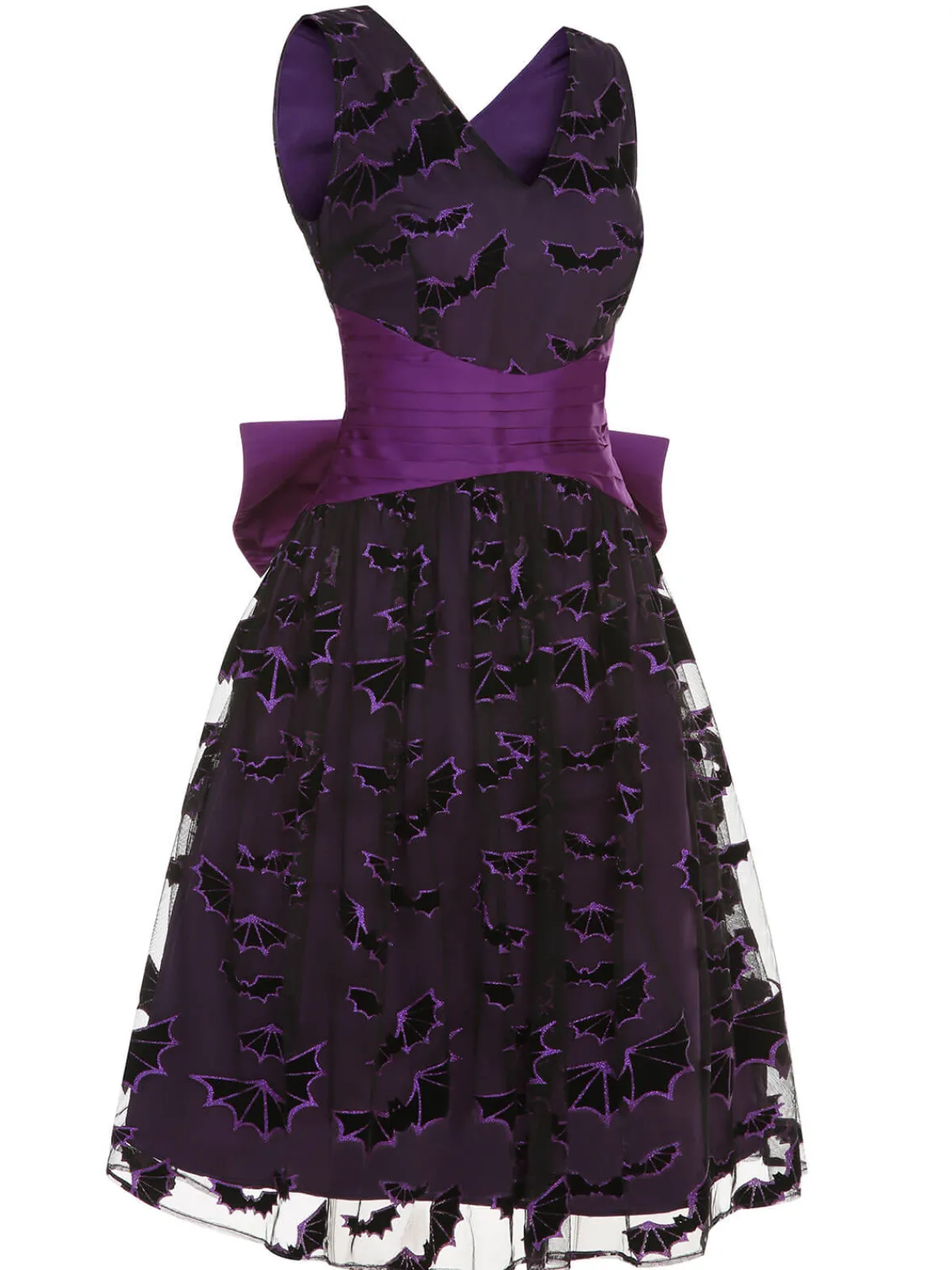 Hot Retro Stage 1950s Halloween Bat Bow Dress Deep Purple