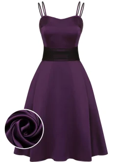 Clearance Retro Stage 1950s Halloween Solid Strap Dress Deep Purple