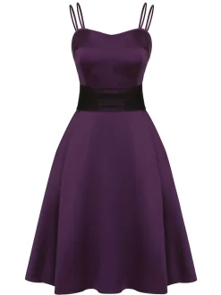 Clearance Retro Stage 1950s Halloween Solid Strap Dress Deep Purple