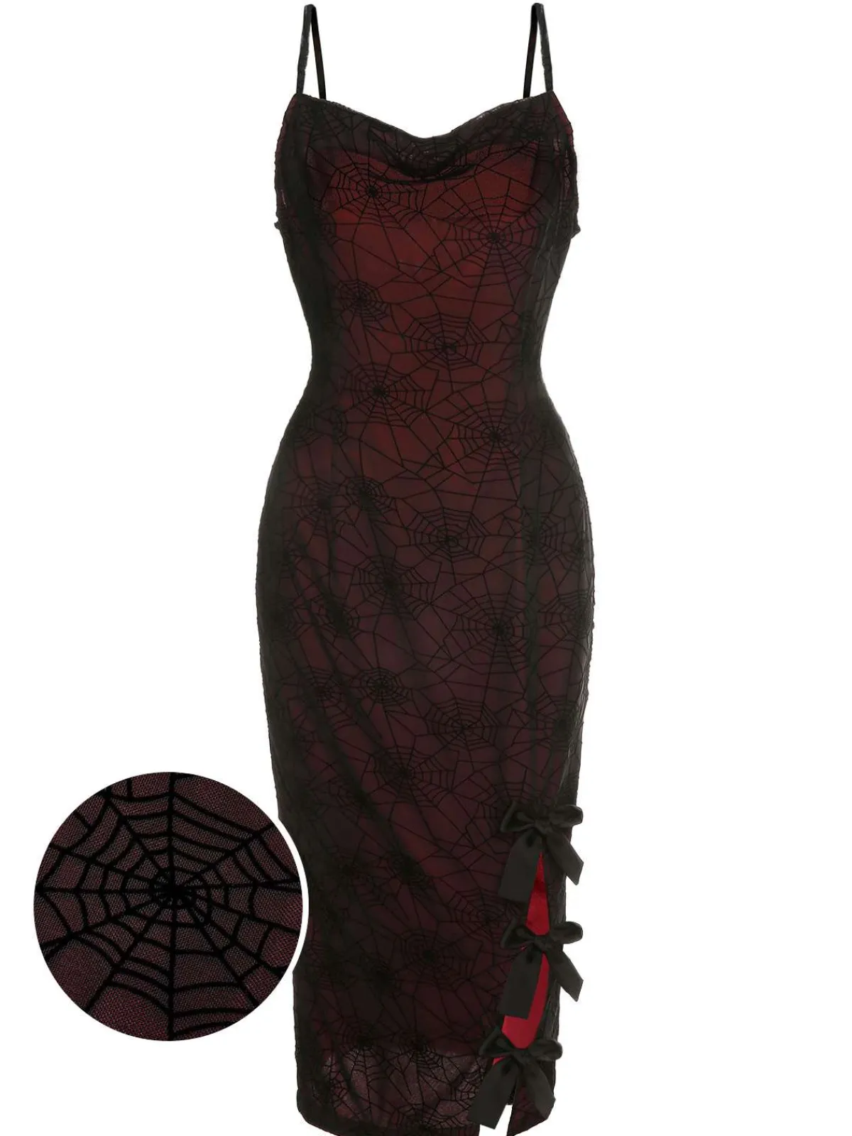 New Retro Stage 1960s Halloween Spider Web Dress Deep Red