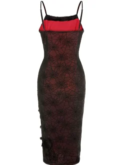 New Retro Stage 1960s Halloween Spider Web Dress Deep Red