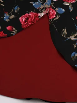 Sale Retro Stage 1950s Rose Strap Patchwork Dress Deep Red