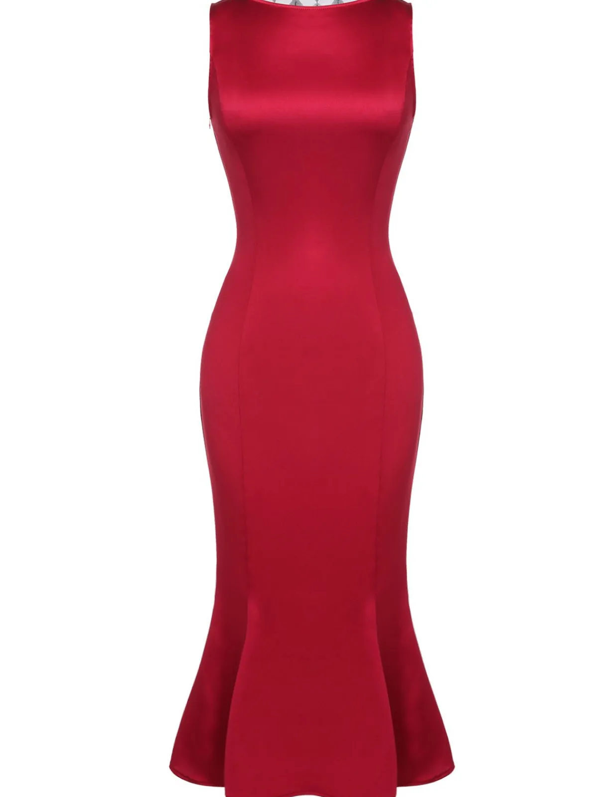Hot Retro Stage 1930s Solid Bow Decor Fishtail Dress Deep Red