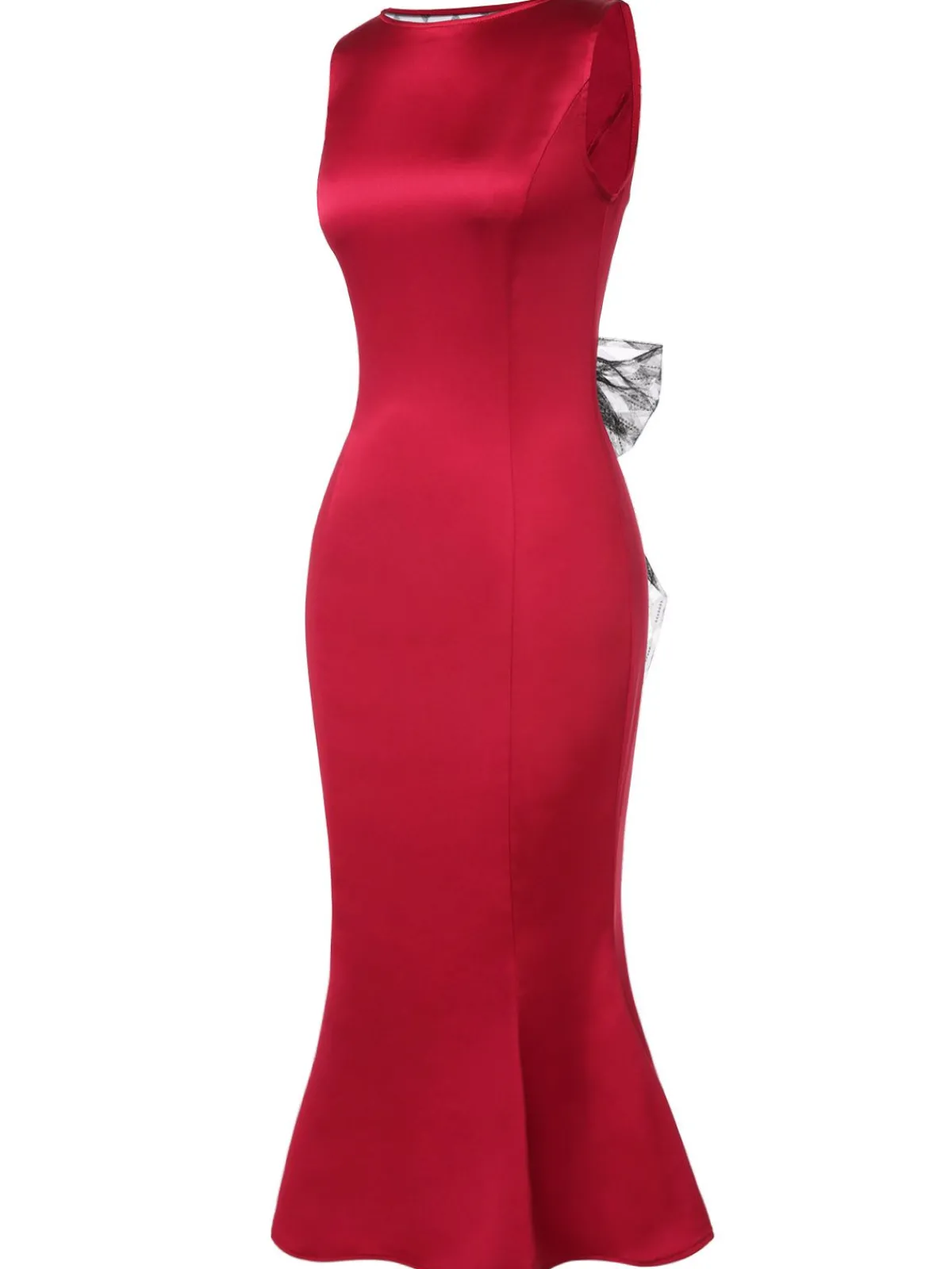 Hot Retro Stage 1930s Solid Bow Decor Fishtail Dress Deep Red