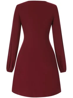 Discount Retro Stage 1960s Solid Tie Waist Dress Deep Red
