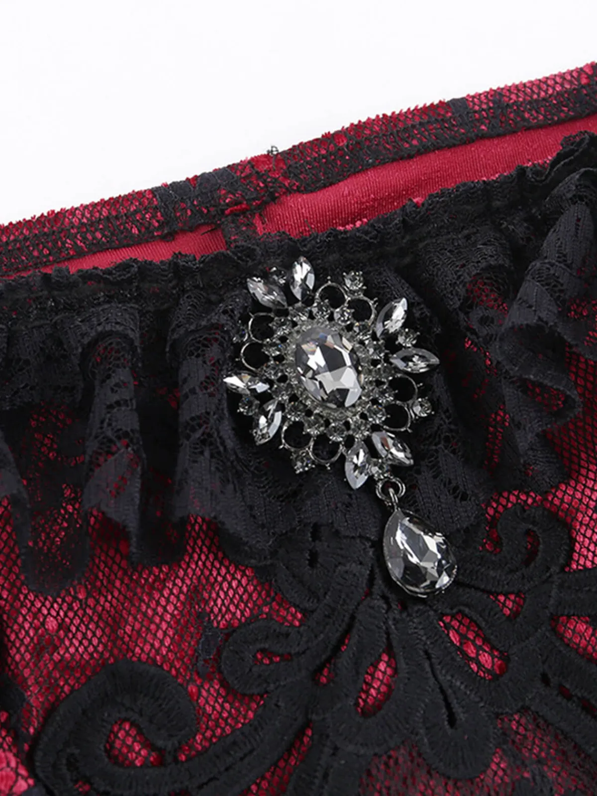 New Retro Stage 1970s Steampunk Lace Off-Shoulder Top Deep Red