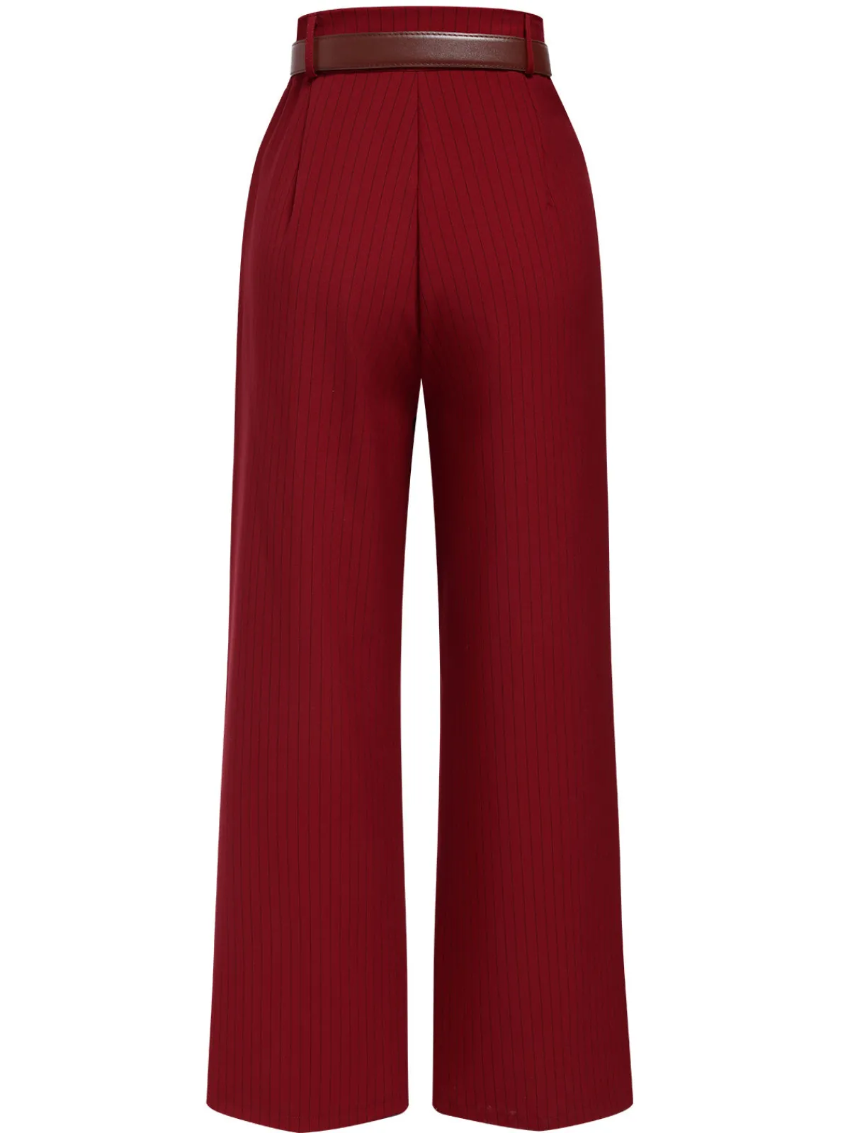Hot Retro Stage 1950s Stripes Wide Leg Belted Pants Deep Red