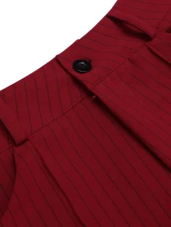 Hot Retro Stage 1950s Stripes Wide Leg Belted Pants Deep Red