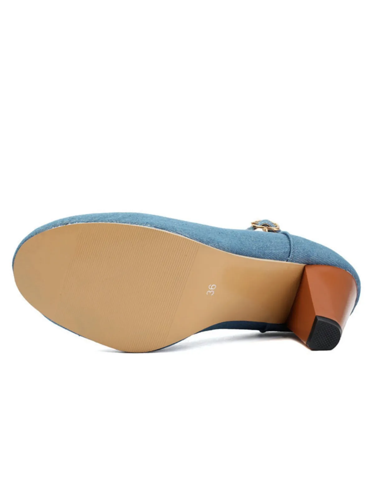 New Retro Stage Denim Buckle Mary Janes Chunky Heels