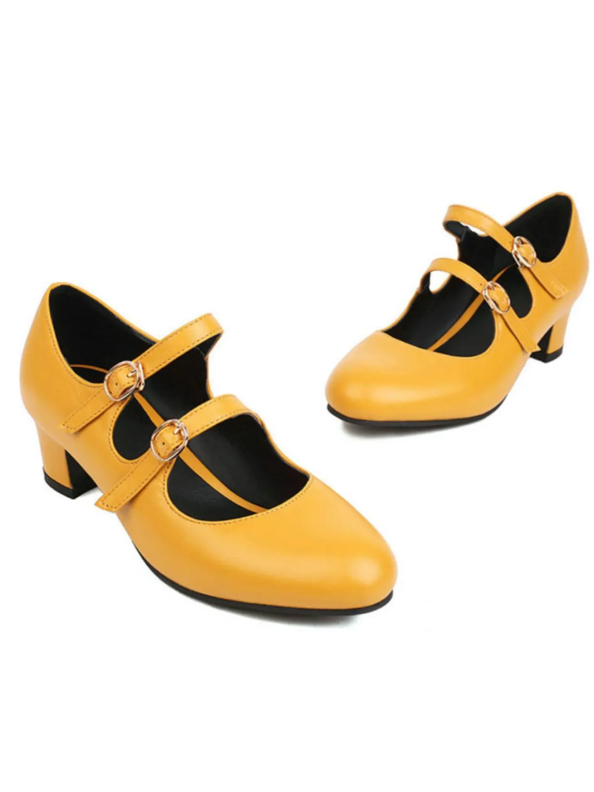 Hot Retro Stage Double Buckle Heels Mary Jane Shoes