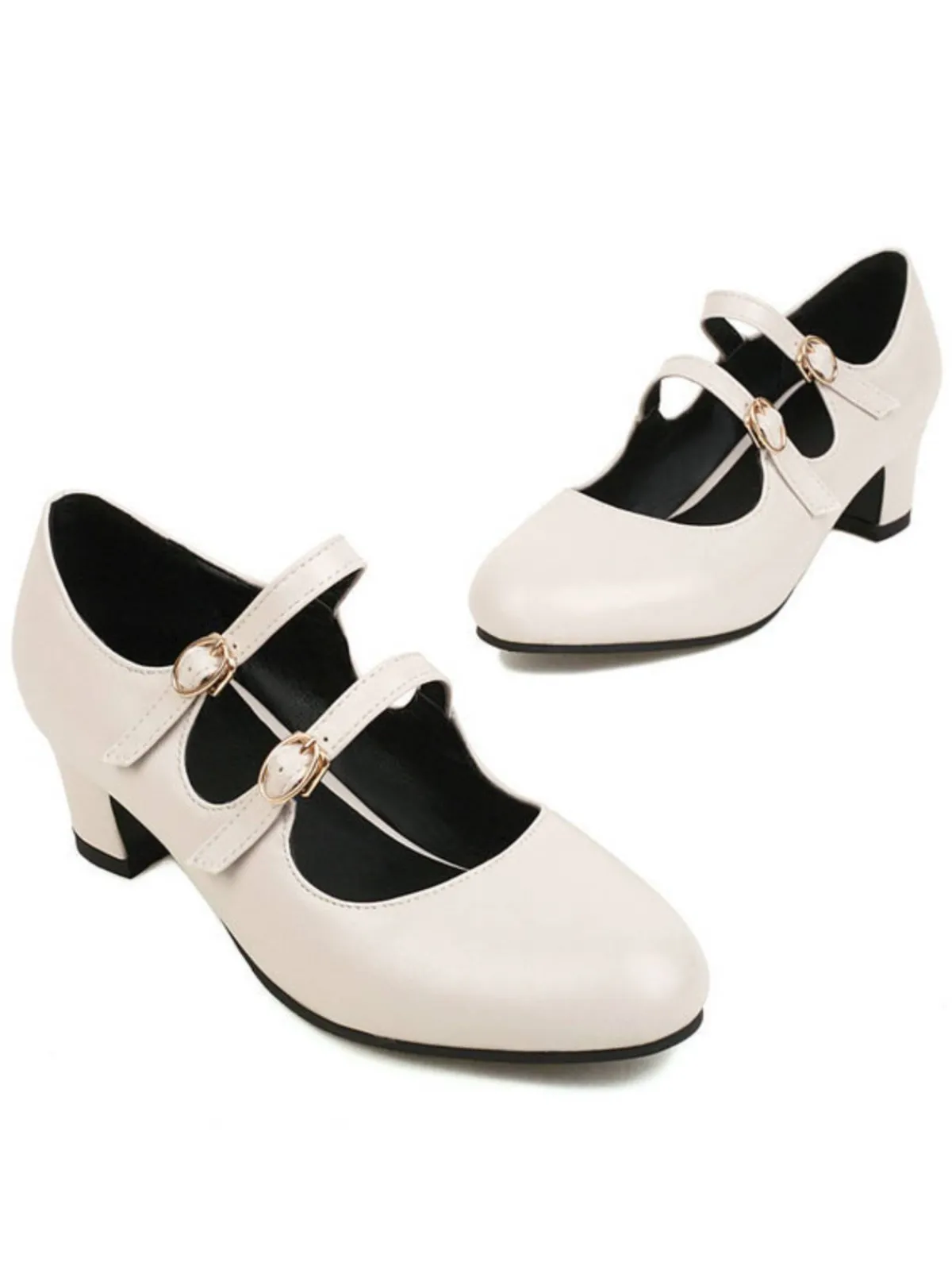 Hot Retro Stage Double Buckle Heels Mary Jane Shoes