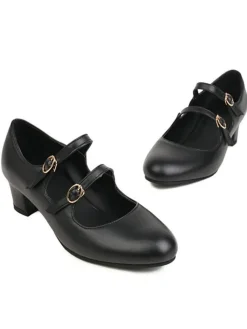 Hot Retro Stage Double Buckle Heels Mary Jane Shoes