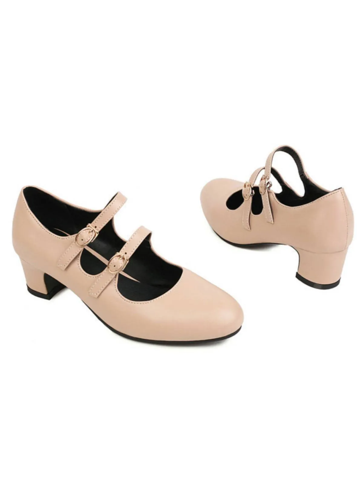 Hot Retro Stage Double Buckle Heels Mary Jane Shoes