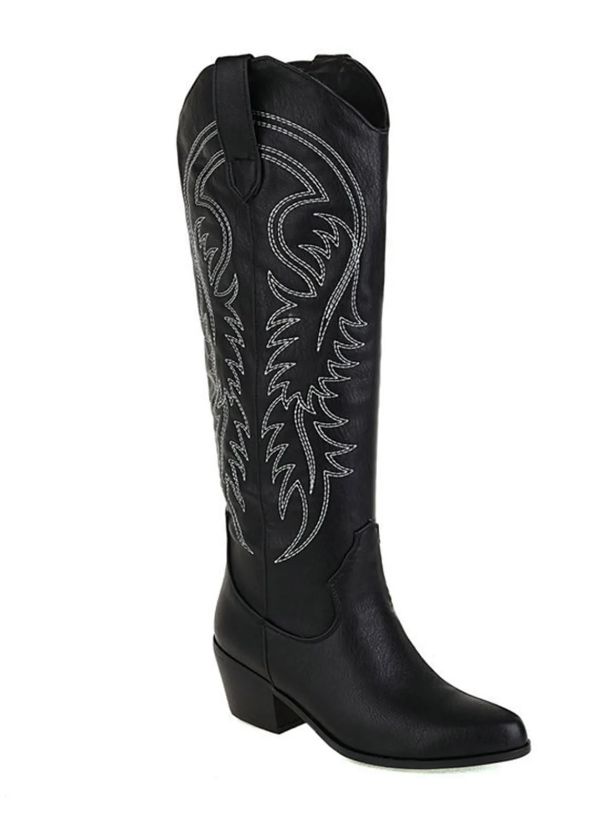 Online Retro Stage Embroidered Chunky Heel Mid-Calf Cowboy Boots