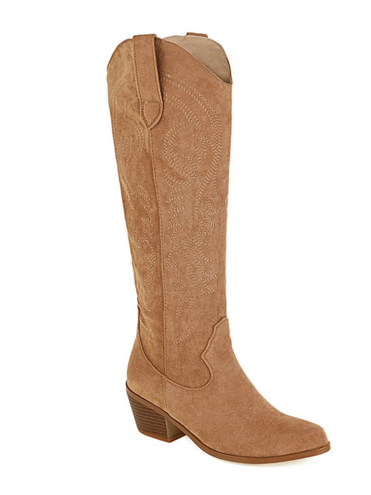 Online Retro Stage Embroidered Chunky Heel Mid-Calf Cowboy Boots