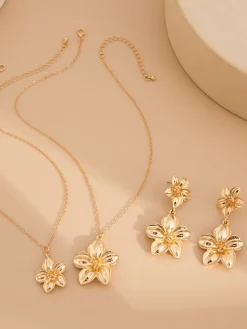 Online Retro Stage Floral Double Clavicle Necklace & Earrings Set