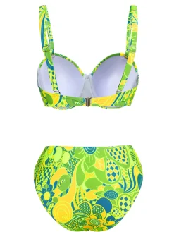 Hot Retro Stage Fluorescent 1980s Floral Bikini Set Green