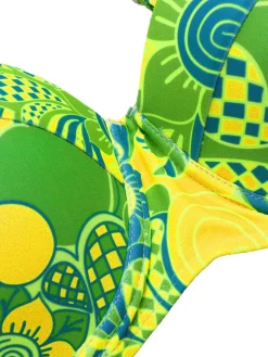 Hot Retro Stage Fluorescent 1980s Floral Bikini Set Green
