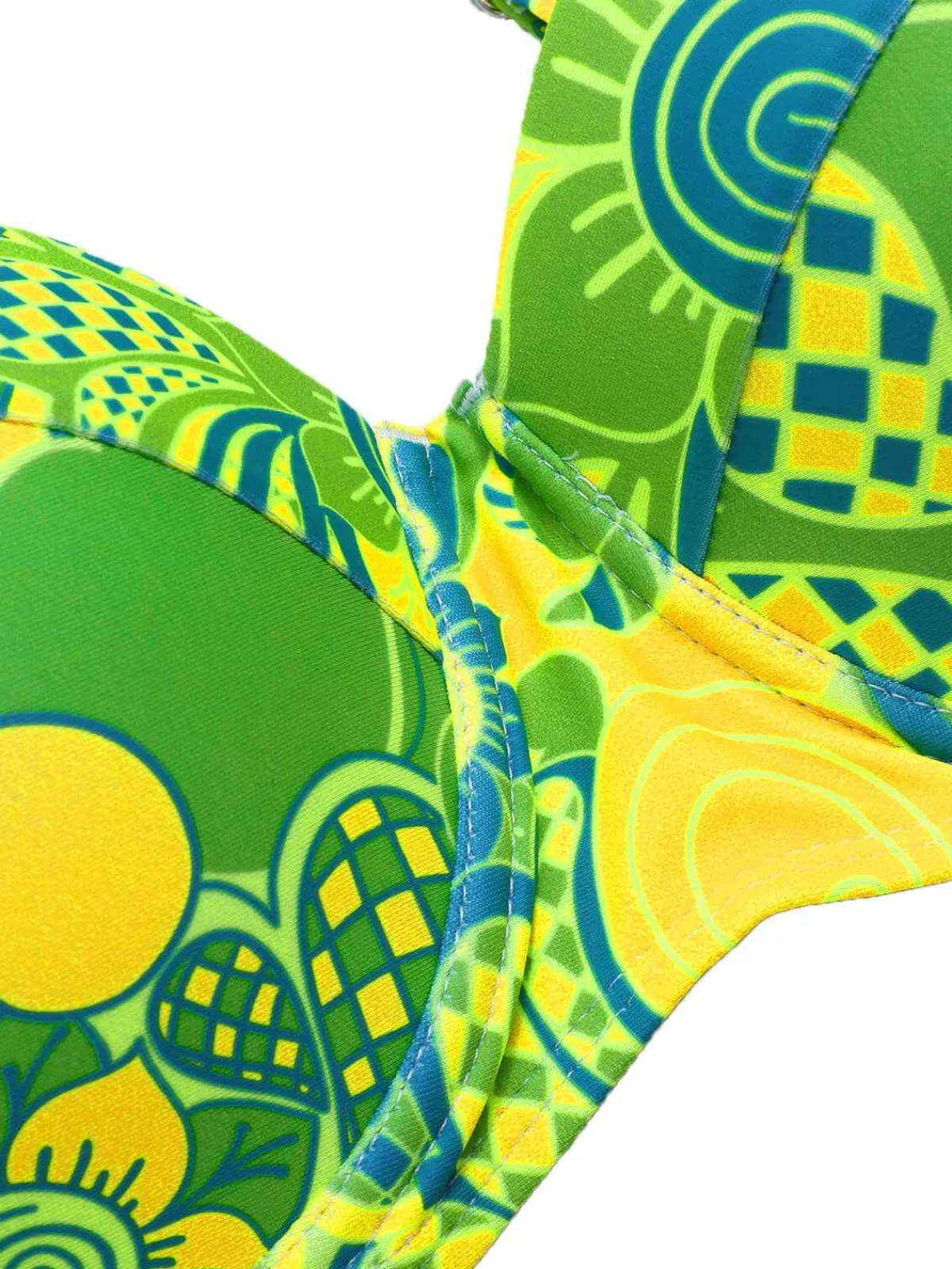 Hot Retro Stage Fluorescent 1980s Floral Bikini Set Green