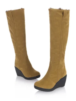 Outlet Retro Stage Frosted Leather Wedge Heel Knee High Boots