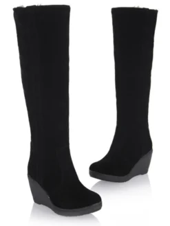Outlet Retro Stage Frosted Leather Wedge Heel Knee High Boots